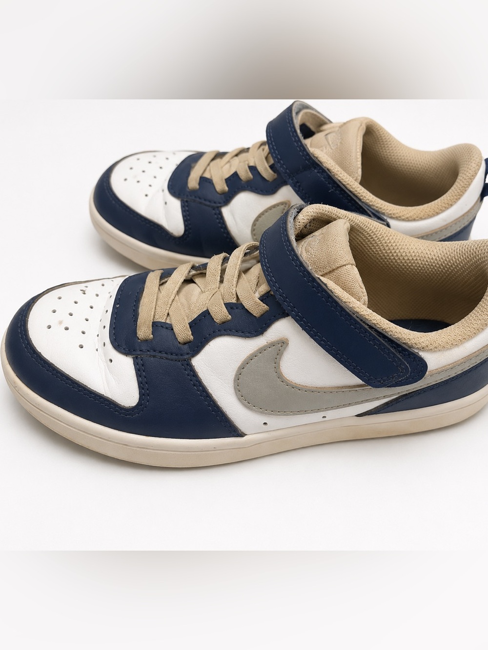 Kids Navy & White Athletic Sneakers with Hook-and-Loop Strap